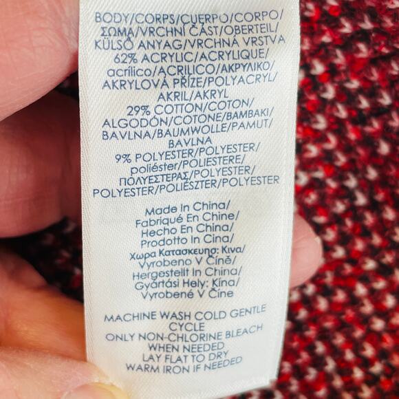 Chaps Red Blue Plaid Knit Asymmetrical Zip Moto Sweater Jacket M NWT - Picture 9 of 14